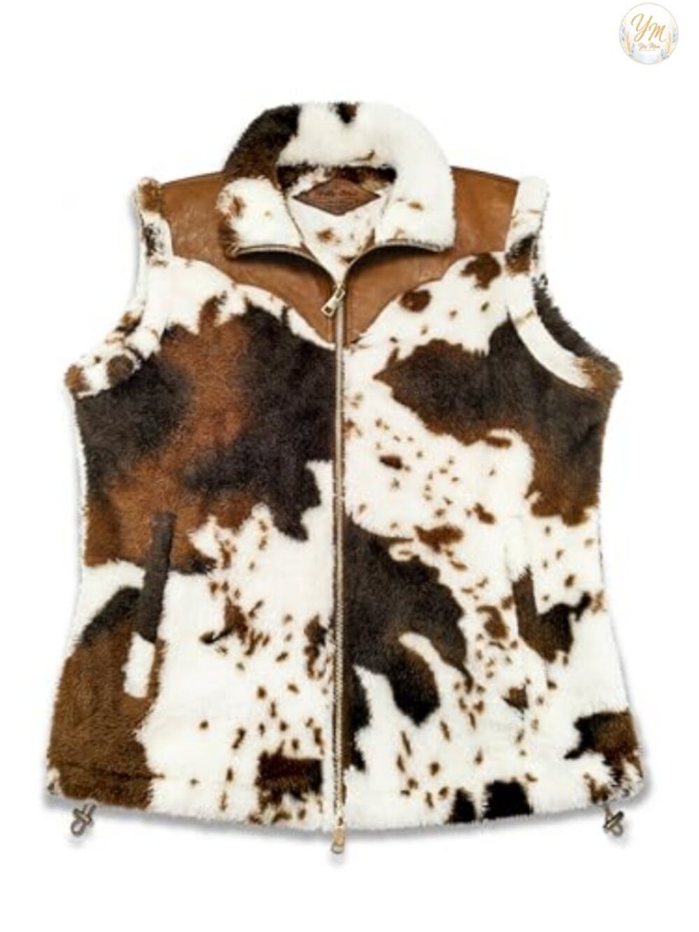 Women's Faux Fur Sherpa Fleece Vest Sleeveless Zip Up Cow Print Outerwear with